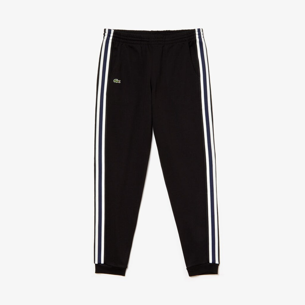 Mens   Fleece Side Stripe Trackpants | Lacoste Black • 031