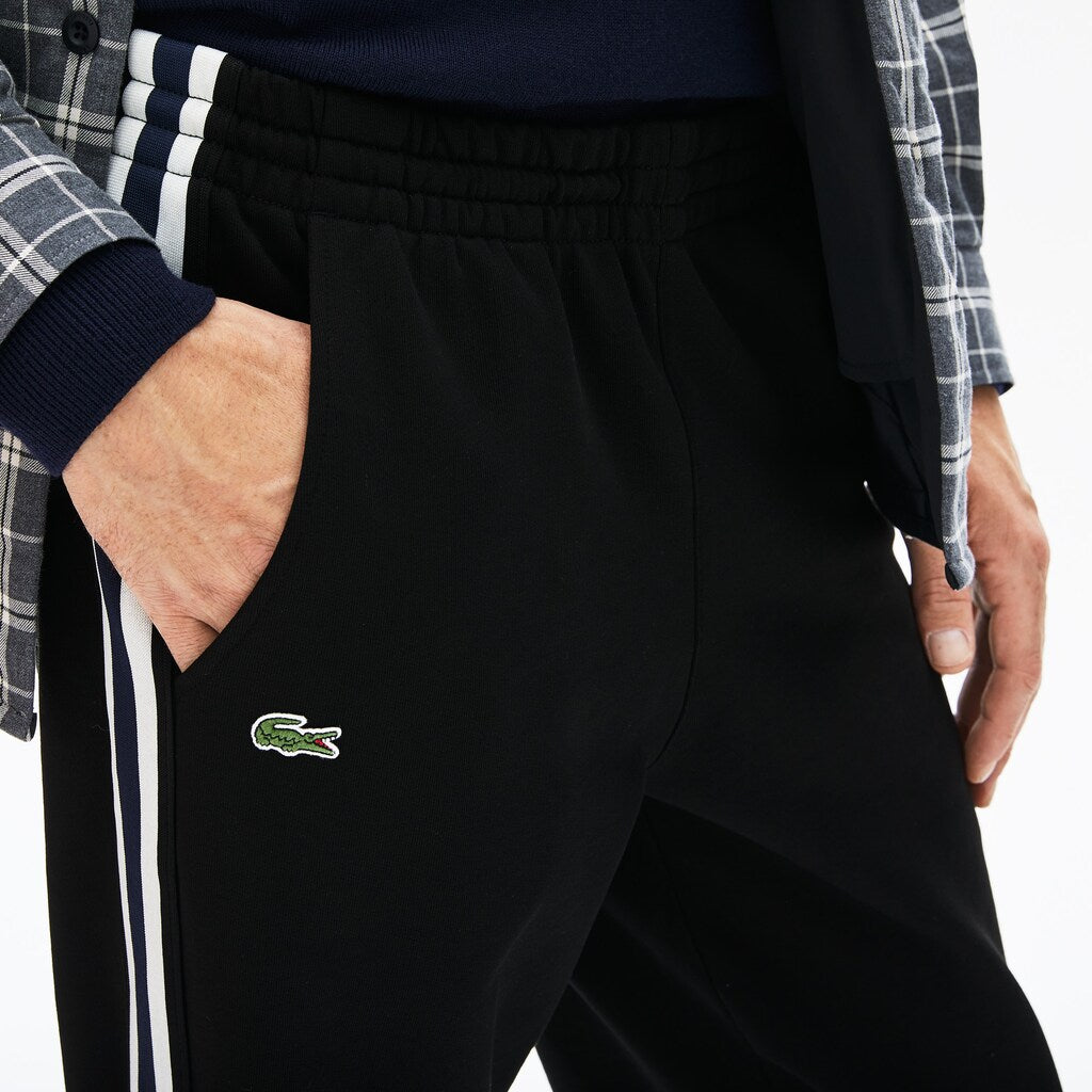 Mens   Fleece Side Stripe Trackpants | Lacoste Black • 031