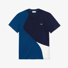 Mens   Crewneck Color-Blocked Thermoregulating Piqué T-Shirt | Lacoste Blue / White / Navy Blue • 225