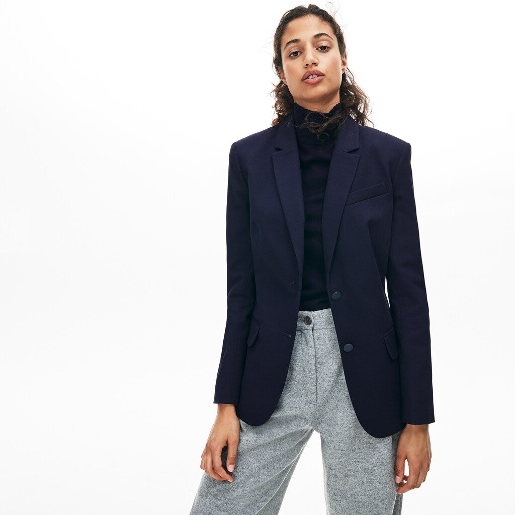 Womens Wo  Fitted Stretch Cotton Blazer | Lacoste Navy Blue • 166