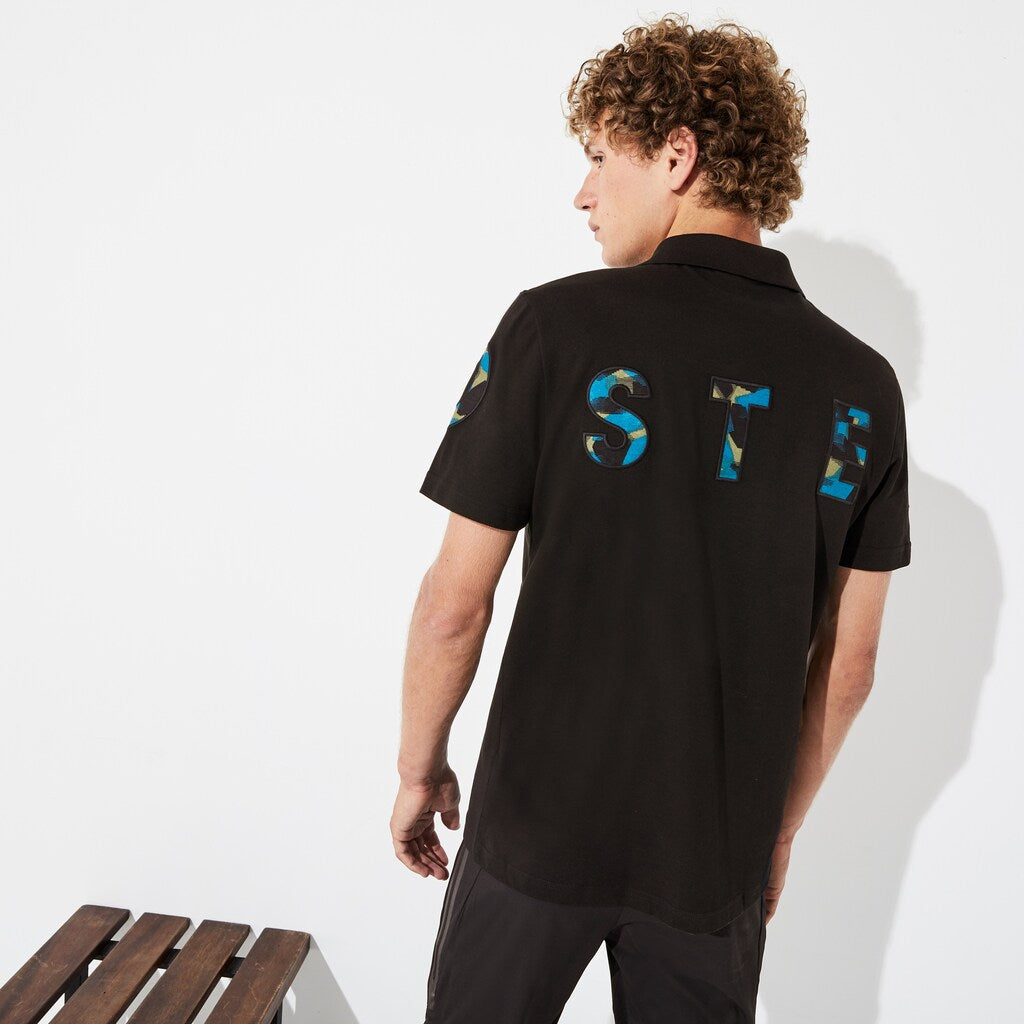 Mens   Camo Logo Ultra-Light Cotton Polo | Lacoste Black / Blue / Khaki Green / Blue • 2Cy