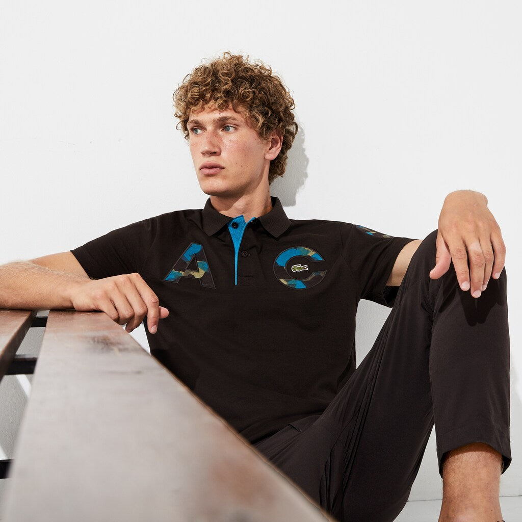 Mens   Camo Logo Ultra-Light Cotton Polo | Lacoste Black / Blue / Khaki Green / Blue • 2Cy