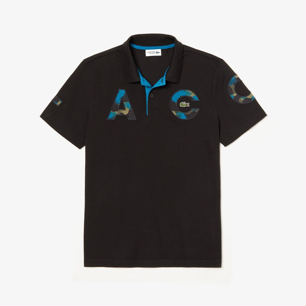 Mens   Camo Logo Ultra-Light Cotton Polo | Lacoste Black / Blue / Khaki Green / Blue • 2Cy