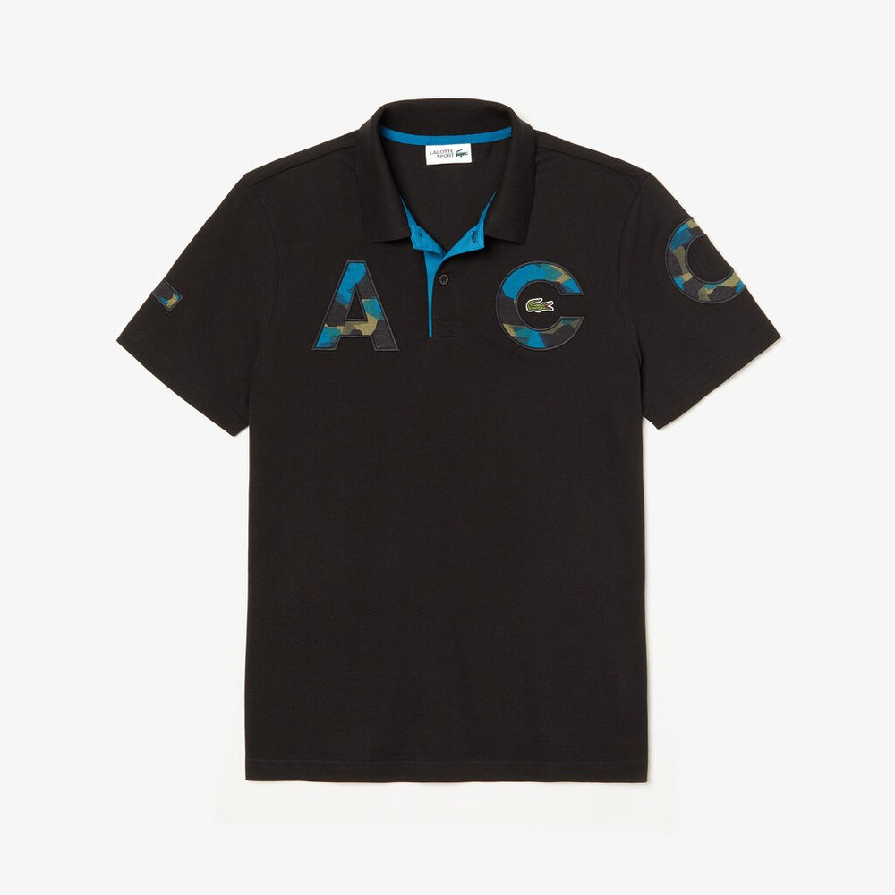Mens   Camo Logo Ultra-Light Cotton Polo | Lacoste Black / Blue / Khaki Green / Blue • 2Cy