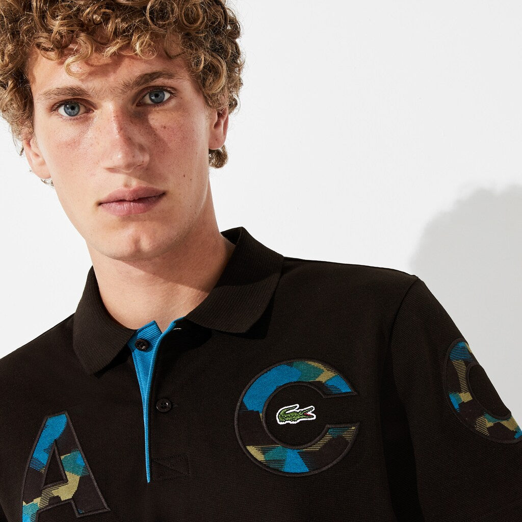 Mens   Camo Logo Ultra-Light Cotton Polo | Lacoste Black / Blue / Khaki Green / Blue • 2Cy