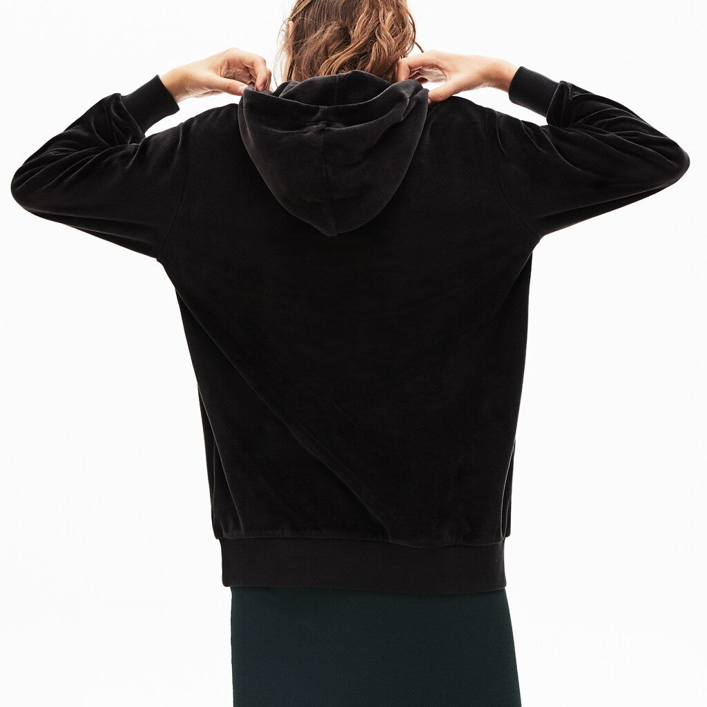 Womens Wo  LIVE Golden Signature Hooded Velvet Sweatshirt | Lacoste Black • 031