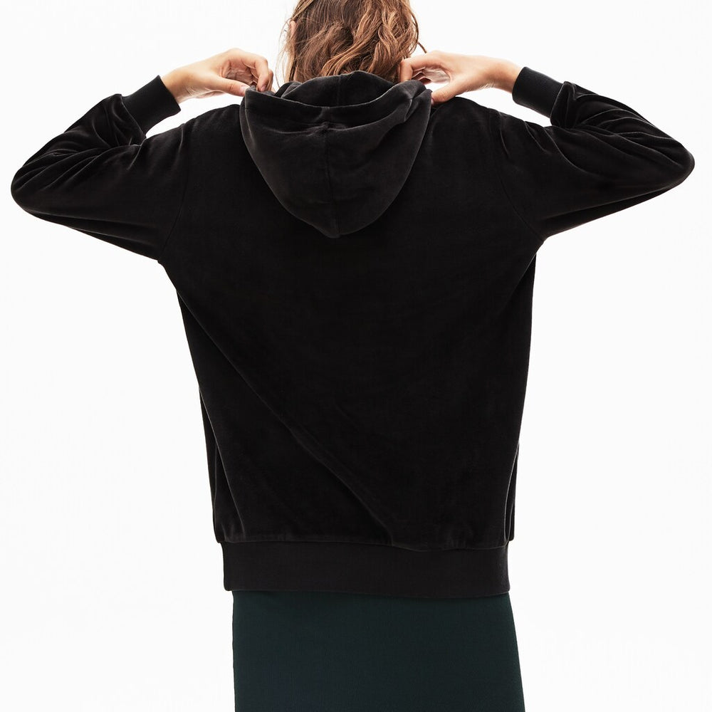 Womens Wo  LIVE Golden Signature Hooded Velvet Sweatshirt | Lacoste Black • 031
