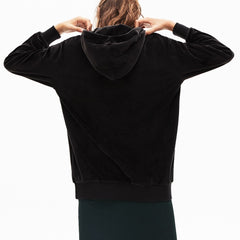 Womens Wo  LIVE Golden Signature Hooded Velvet Sweatshirt | Lacoste Black • 031