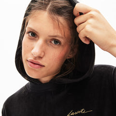 Womens Wo  LIVE Golden Signature Hooded Velvet Sweatshirt | Lacoste Black • 031