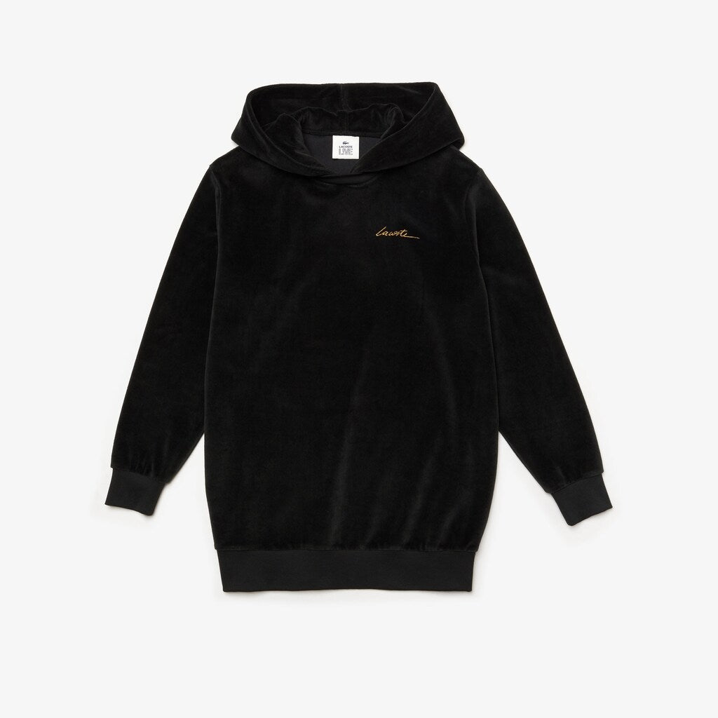 Womens Wo  LIVE Golden Signature Hooded Velvet Sweatshirt | Lacoste Black • 031