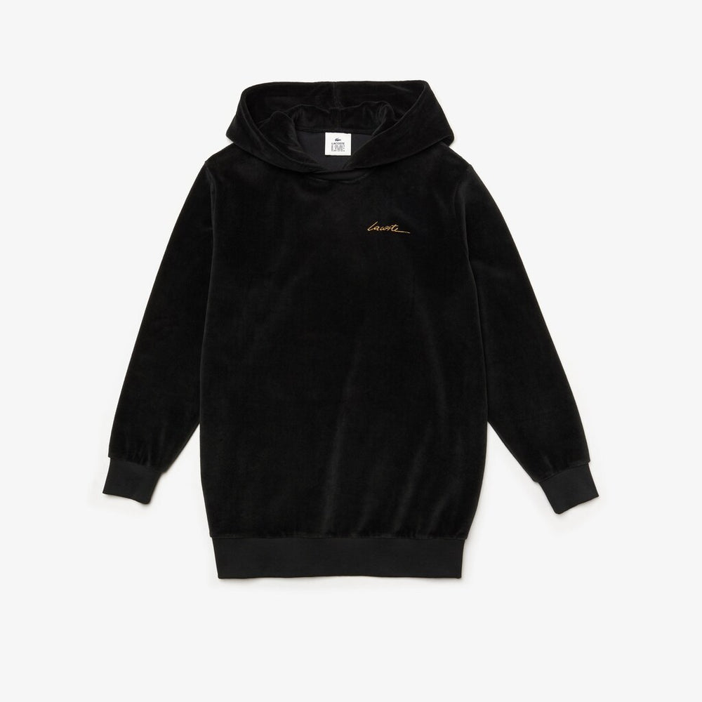 Womens Wo  LIVE Golden Signature Hooded Velvet Sweatshirt | Lacoste Black • 031