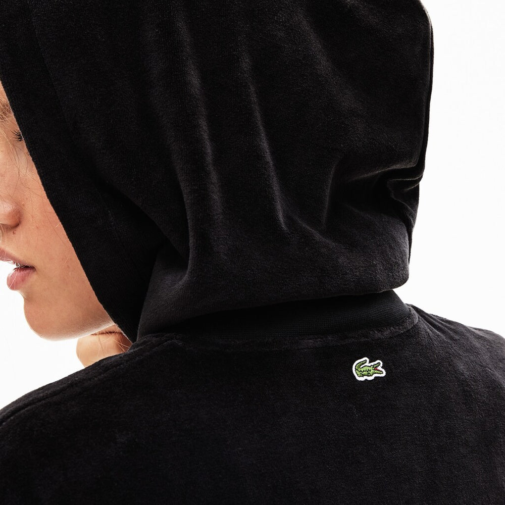 Womens Wo  LIVE Golden Signature Hooded Velvet Sweatshirt | Lacoste Black • 031