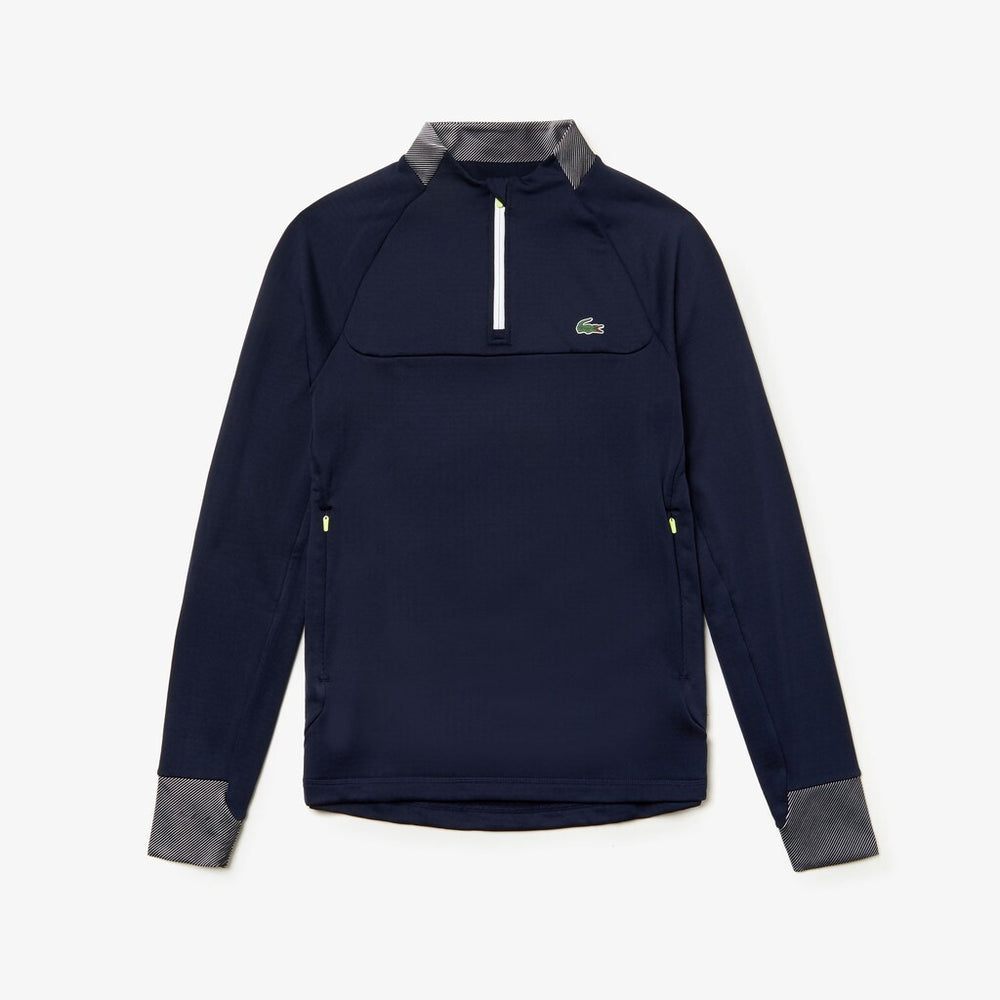 Mens   SPORT Breathable UV Protection Golf Sweatshirt | Lacoste Navy Blue / White / Flashy Yellow • 44W