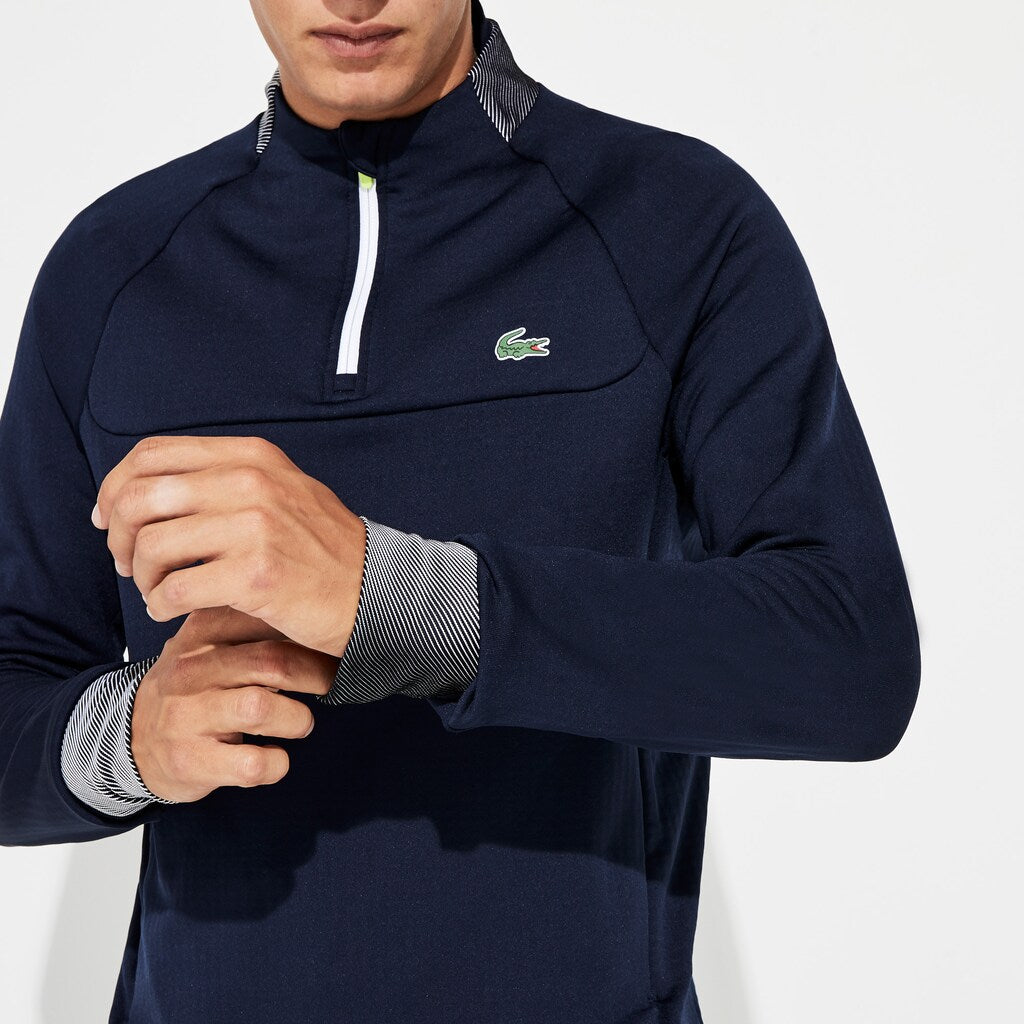 Mens   SPORT Breathable UV Protection Golf Sweatshirt | Lacoste Navy Blue / White / Flashy Yellow • 44W