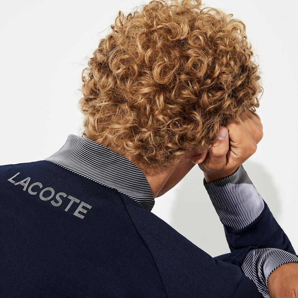 Mens   SPORT Breathable UV Protection Golf Sweatshirt | Lacoste Navy Blue / White / Flashy Yellow • 44W
