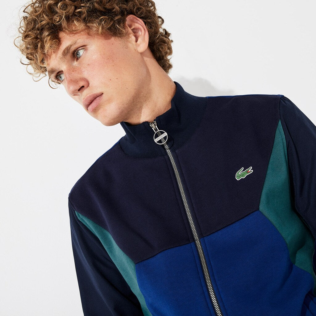 Mens   SPORT Color-Blocked Zip Up Tennis Sweatshirt | Lacoste Navy Blue / Green • 3Zx