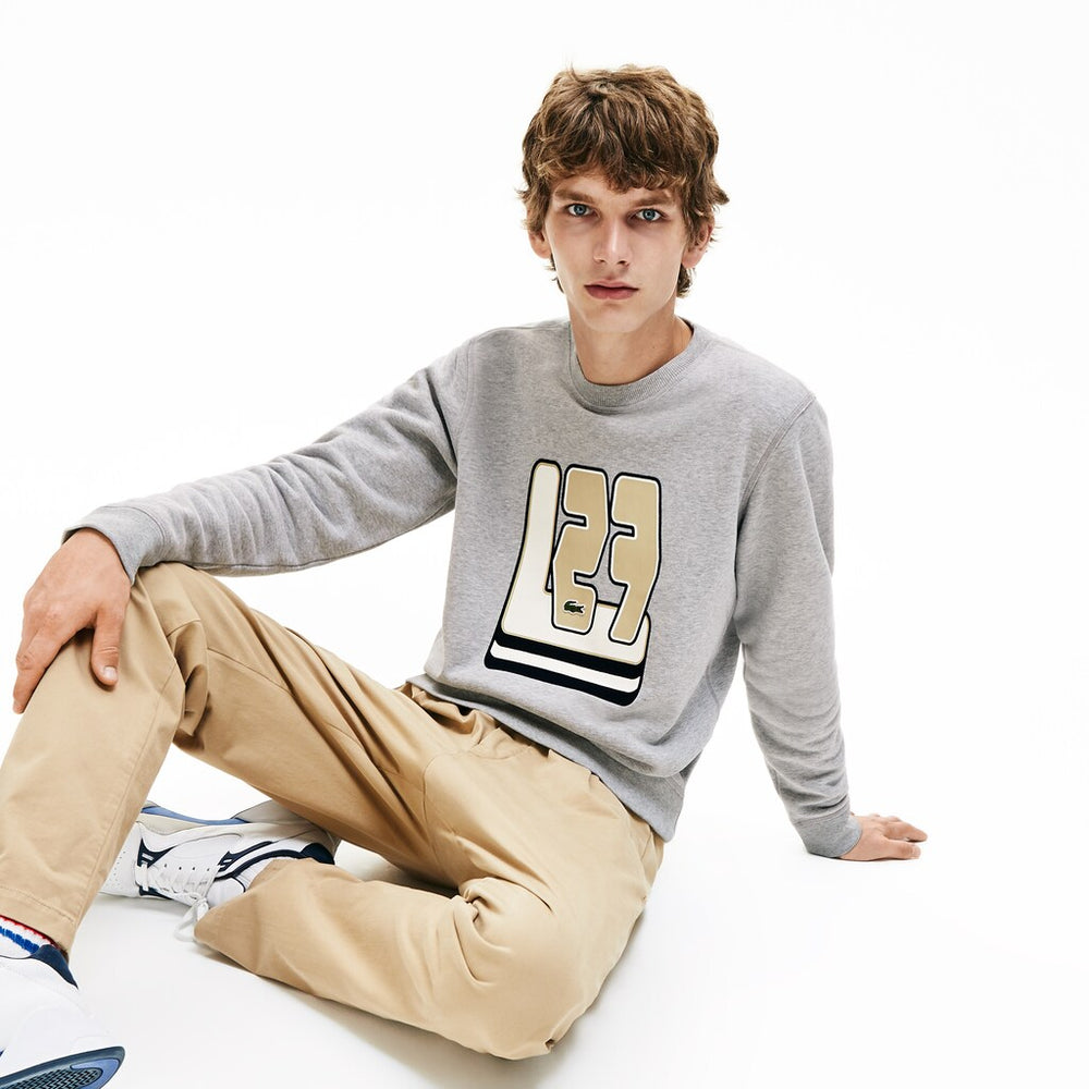 Mens   Crewneck L27-Print Cotton Blend Sweatshirt | Lacoste Grey Chine • Cca