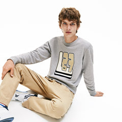 Mens   Crewneck L27-Print Cotton Blend Sweatshirt | Lacoste Grey Chine • Cca