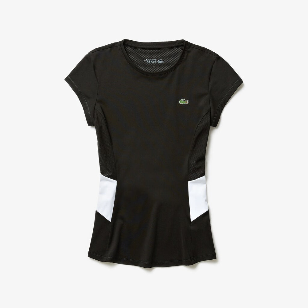 Womens Wo  SPORT Stretch Tech Jersey Mesh T-shirt | Lacoste Black / White / Black • 6Kj