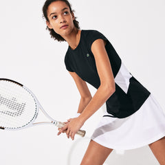 Womens Wo  SPORT Stretch Tech Jersey Mesh T-shirt | Lacoste Black / White / Black • 6Kj
