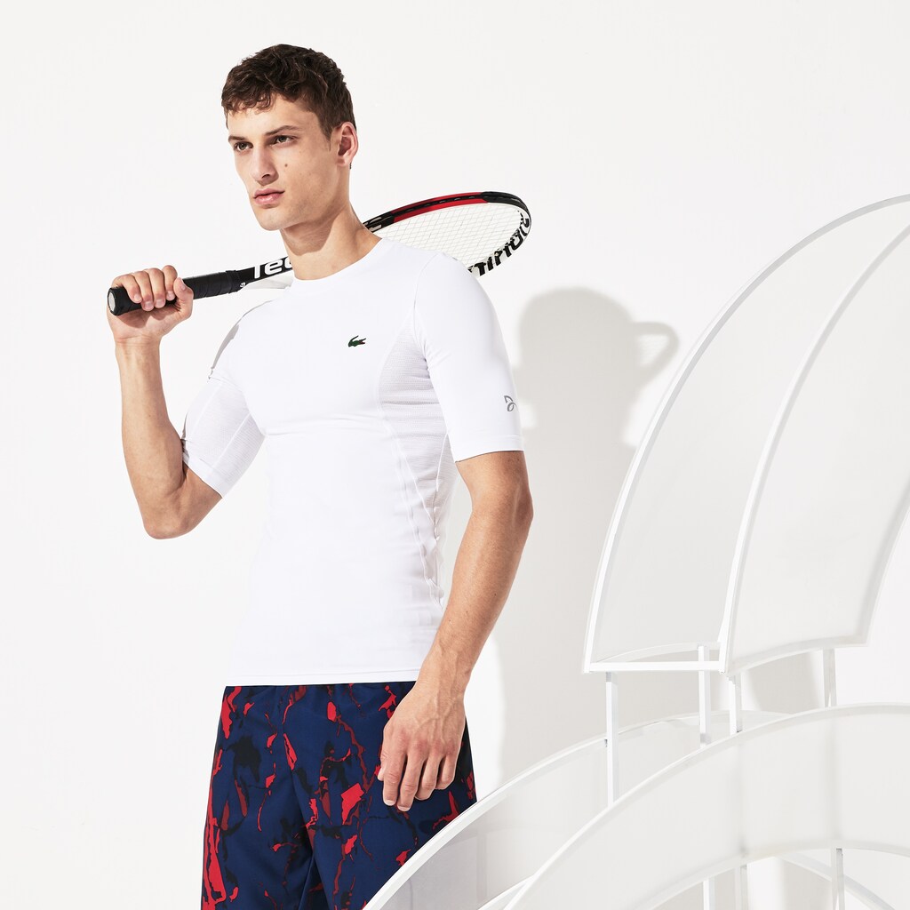 Mens   SPORT Novak Djokovic Ultra Dry Stretch Jersey T-shirt | Lacoste White • 800