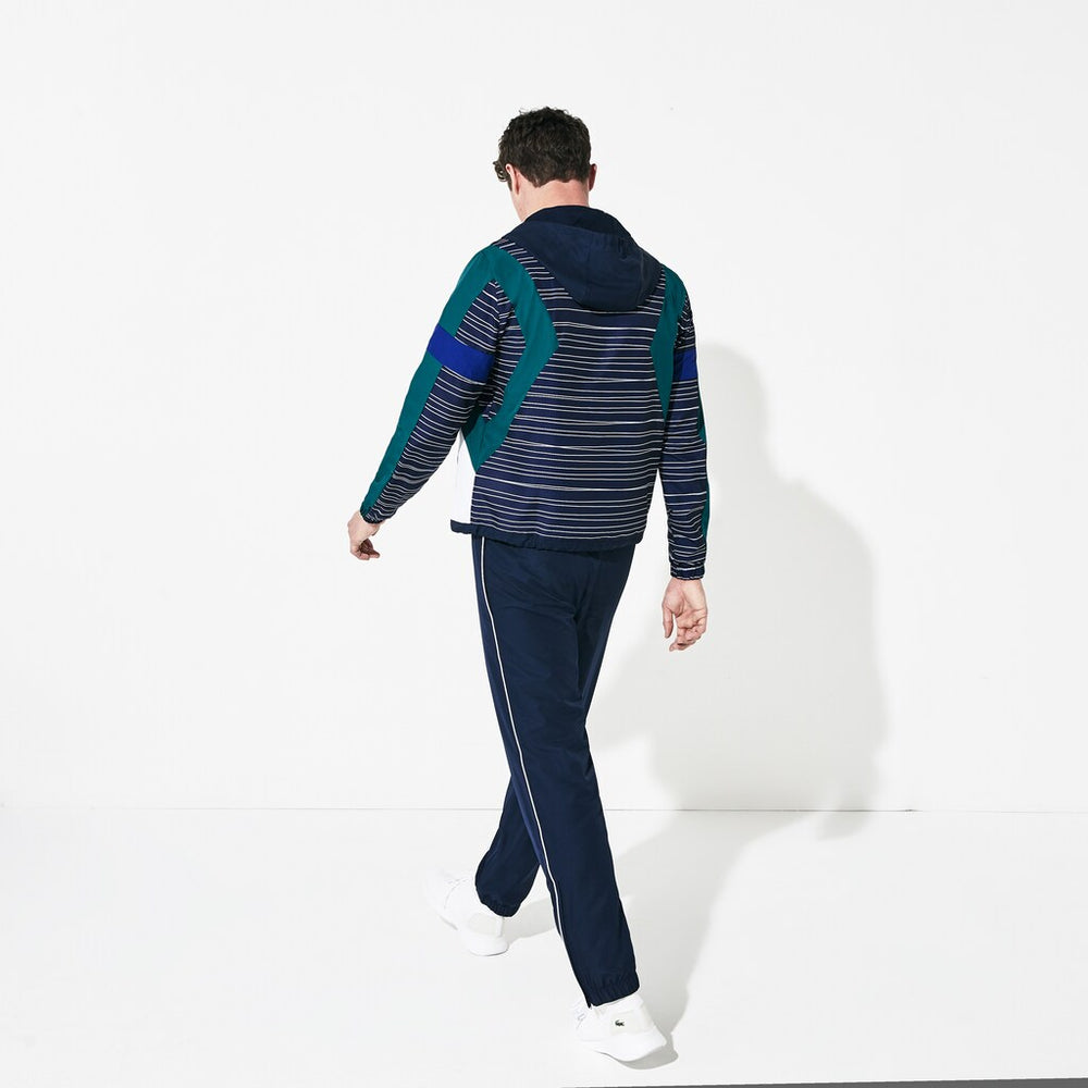 Mens   SPORT Hooded Color-Block Tennis Track Suit | Lacoste Navy Blue / White / Green / Navy Blue • 3Wa