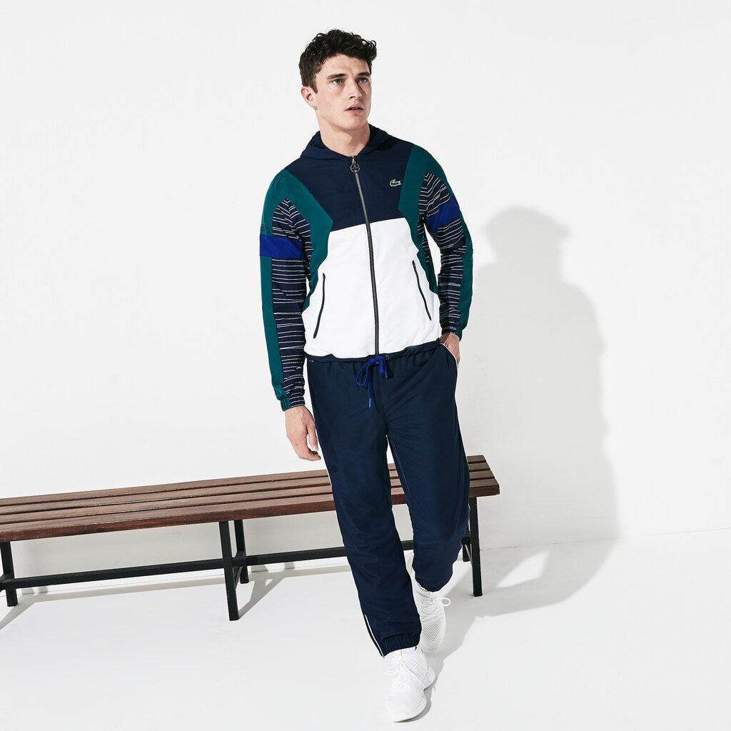 Mens   SPORT Hooded Color-Block Tennis Track Suit | Lacoste Navy Blue / White / Green / Navy Blue • 3Wa