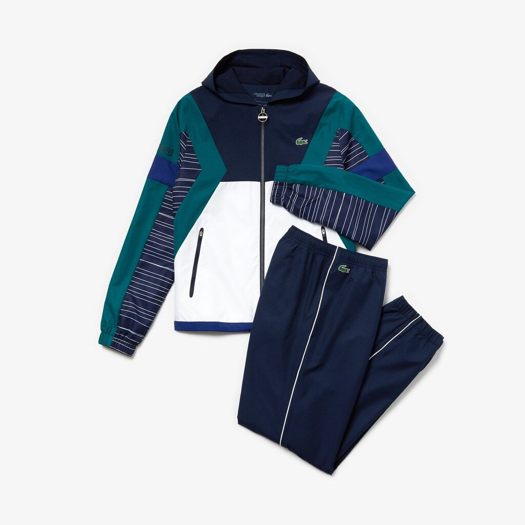 Mens   SPORT Hooded Color-Block Tennis Track Suit | Lacoste Navy Blue / White / Green / Navy Blue • 3Wa