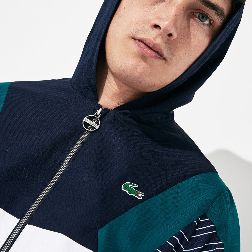 Mens   SPORT Hooded Color-Block Tennis Track Suit | Lacoste Navy Blue / White / Green / Navy Blue • 3Wa