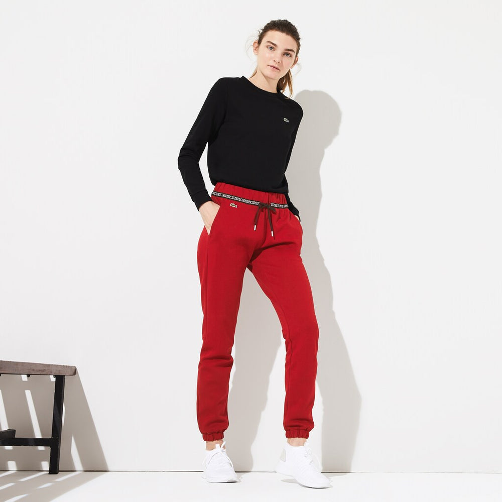 Womens Wo  SPORT Signature Waistband Fleece Sweatpants | Lacoste Bordeaux / Black / White • Llu