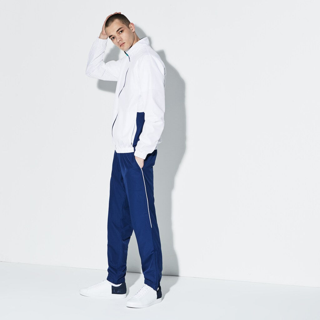 Mens   SPORT Piped Taffeta Tennis Tracksuit | Lacoste White / Navy Blue / Grey / Green • Enc