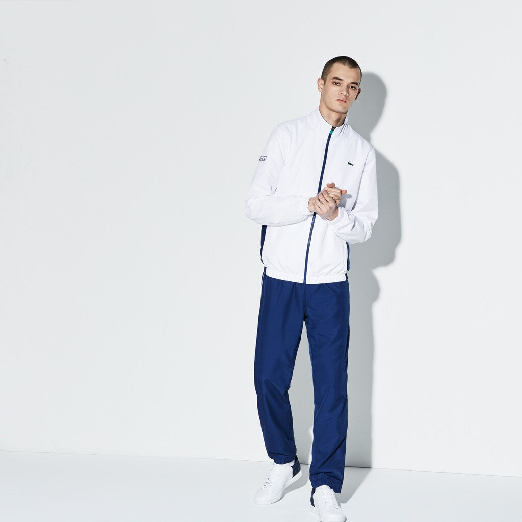 Mens   SPORT Piped Taffeta Tennis Tracksuit | Lacoste White / Navy Blue / Grey / Green • Enc