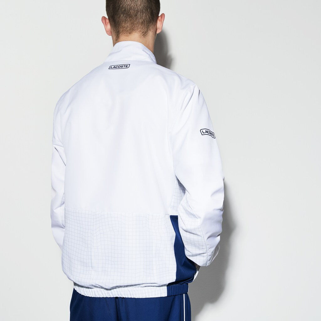 Mens   SPORT Piped Taffeta Tennis Tracksuit | Lacoste White / Navy Blue / Grey / Green • Enc