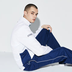 Mens   SPORT Piped Taffeta Tennis Tracksuit | Lacoste White / Navy Blue / Grey / Green • Enc