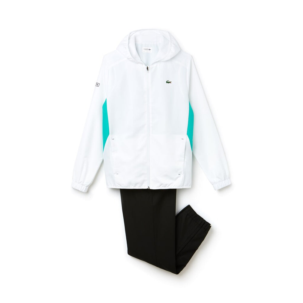 Mens   SPORT Colorblock Taffeta Tennis Tracksuit | Lacoste White / Green / Black • Cl5