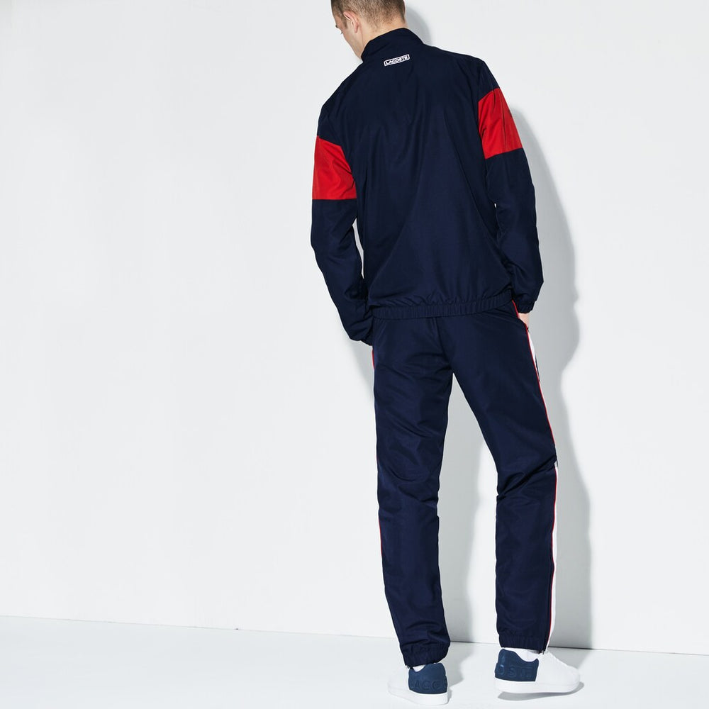 Mens   SPORT Colored Bands Taffeta Tennis Tracksuit | Lacoste Navy Blue / Red / White • Kqn