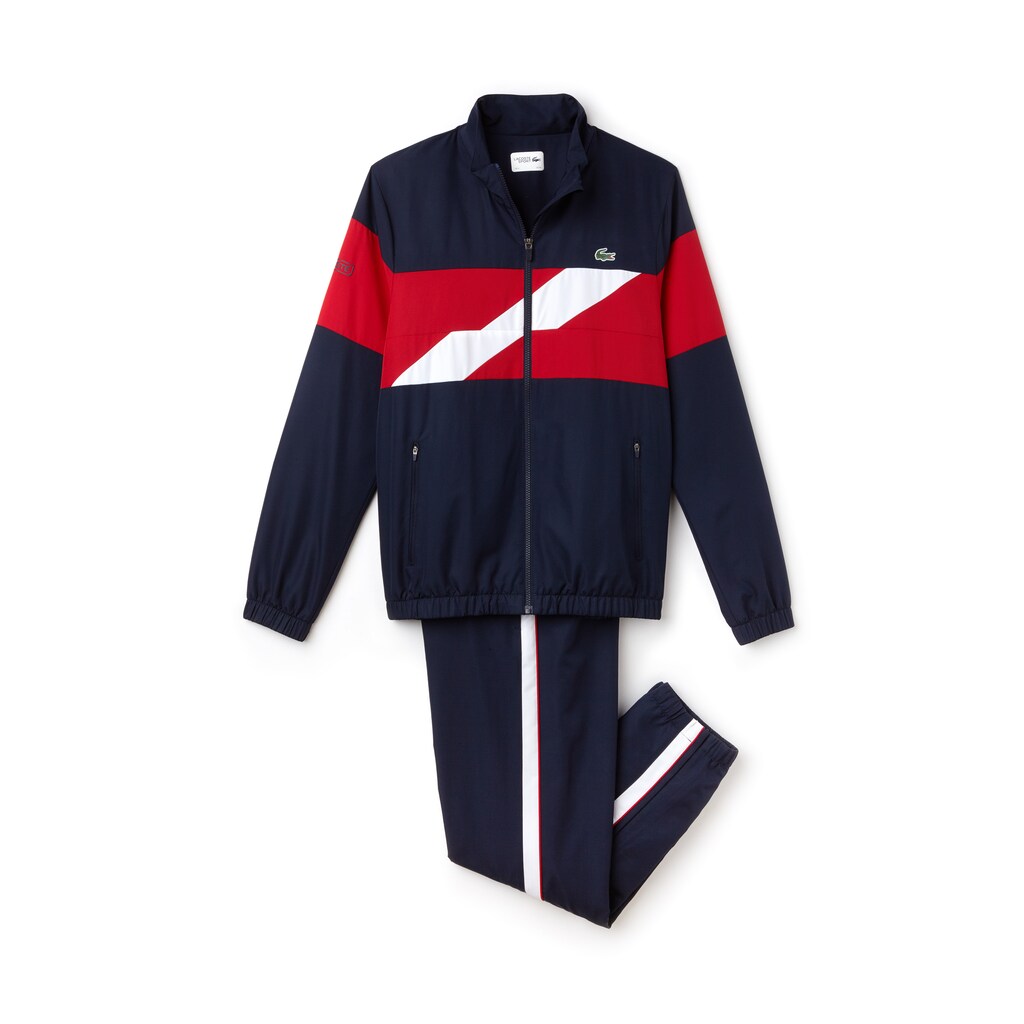 Mens   SPORT Colored Bands Taffeta Tennis Tracksuit | Lacoste Navy Blue / Red / White • Kqn