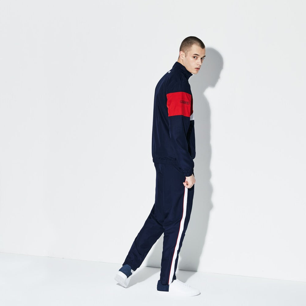 Mens   SPORT Colored Bands Taffeta Tennis Tracksuit | Lacoste Navy Blue / Red / White • Kqn