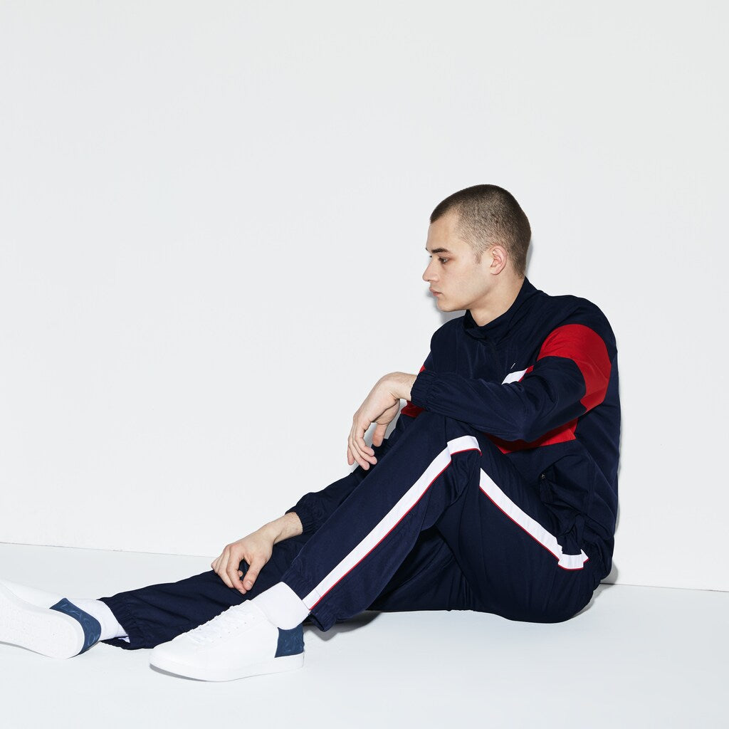 Mens   SPORT Colored Bands Taffeta Tennis Tracksuit | Lacoste Navy Blue / Red / White • Kqn