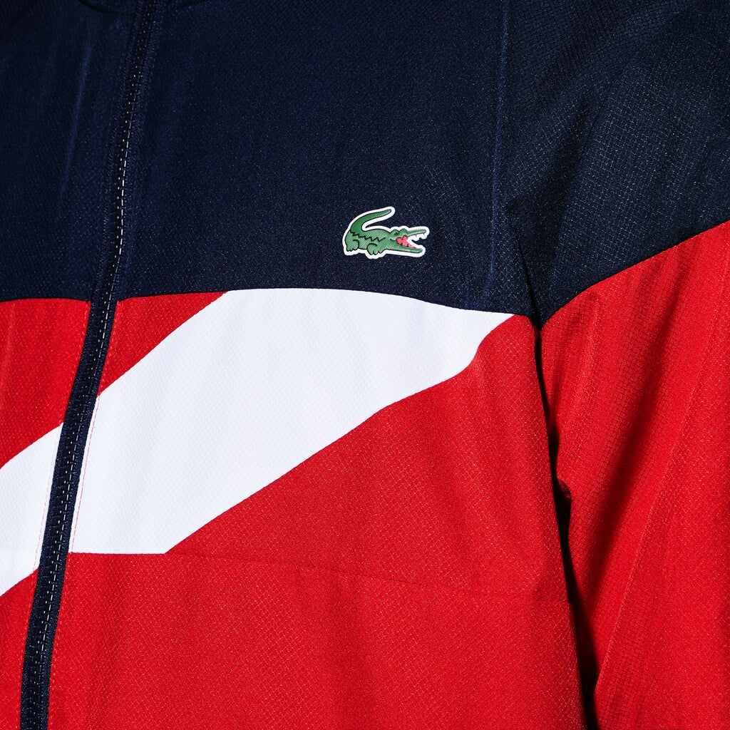 Mens   SPORT Colored Bands Taffeta Tennis Tracksuit | Lacoste Navy Blue / Red / White • Kqn
