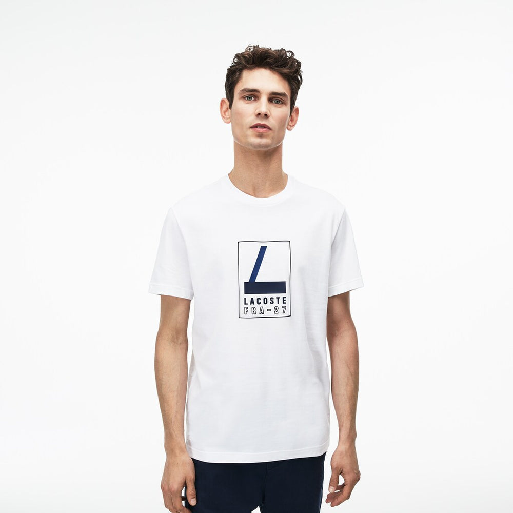 Mens   Crew Neck Rubber Lettering Soft Jersey T-shirt | Lacoste White • 001