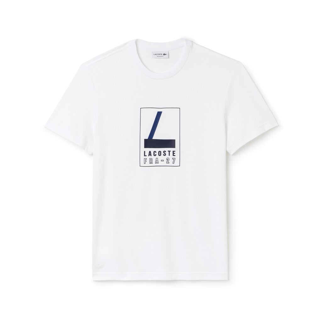 Mens   Crew Neck Rubber Lettering Soft Jersey T-shirt | Lacoste White • 001