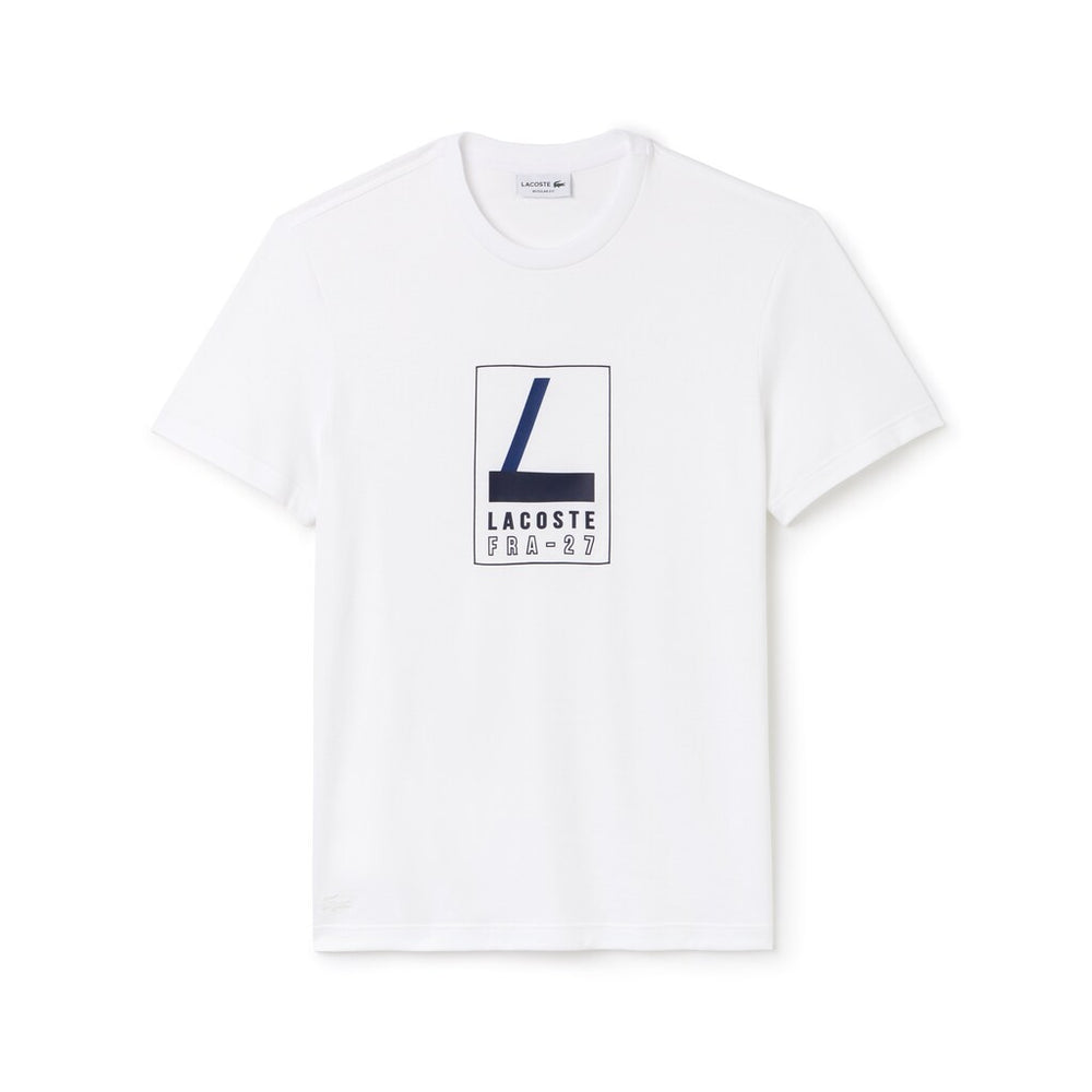 Mens   Crew Neck Rubber Lettering Soft Jersey T-shirt | Lacoste White • 001