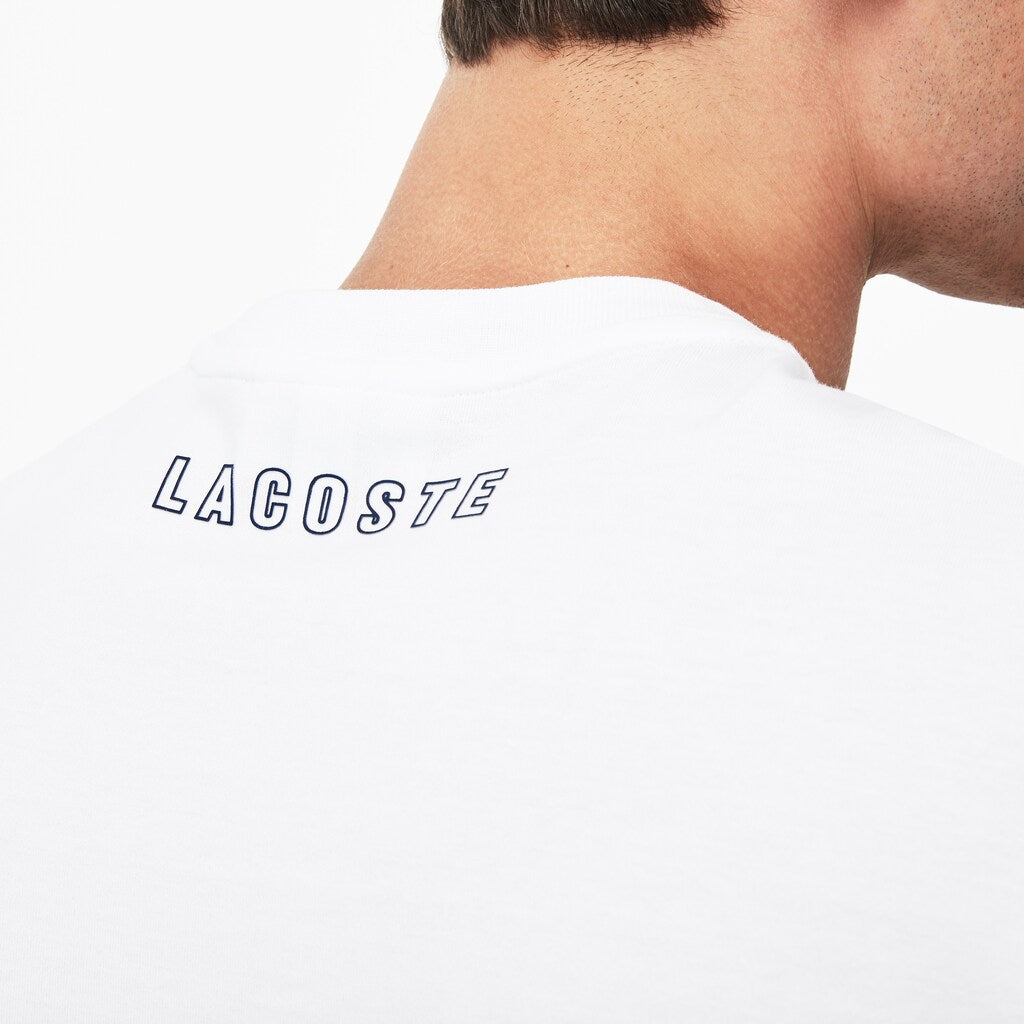 Mens   Crew Neck Rubber Lettering Soft Jersey T-shirt | Lacoste White • 001