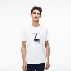 Mens   Crew Neck Rubber Lettering Soft Jersey T-shirt | Lacoste White • 001