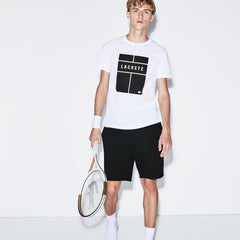 Mens   SPORT Crew Neck Lettering Jersey Tennis T-shirt | Lacoste White / Black / White • Bld