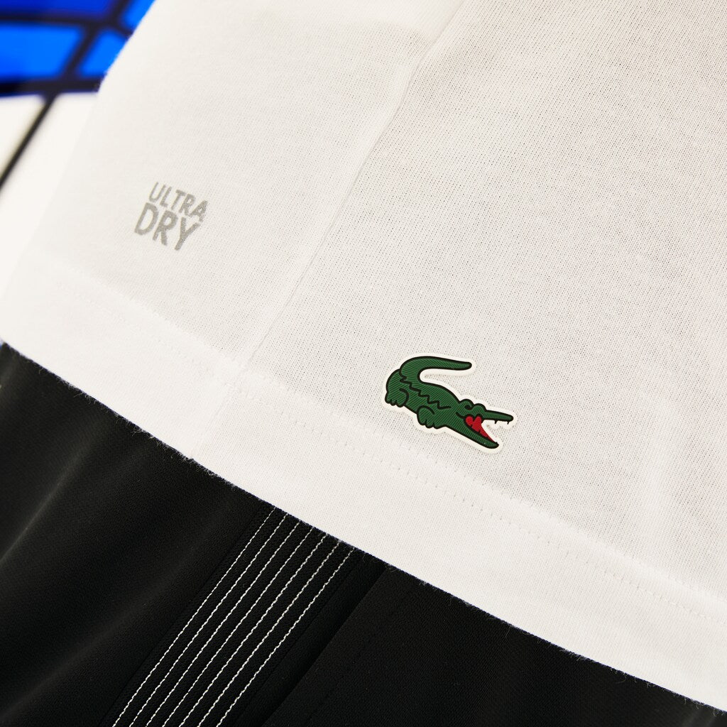 Mens   SPORT Novak Djokovic Crew Neck Print Technical T-Shirt | Lacoste White / Black • Au8