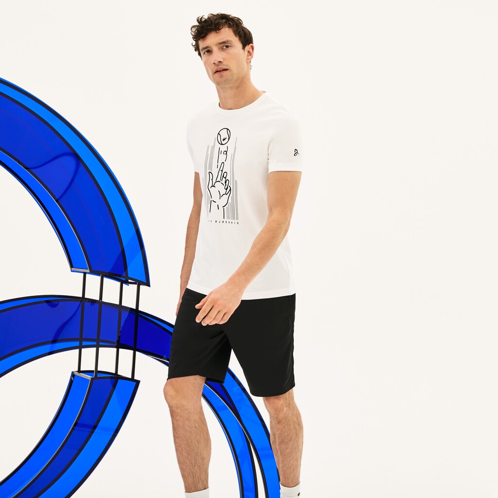 Mens   SPORT Novak Djokovic Crew Neck Print Technical T-Shirt | Lacoste White / Black • Au8