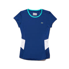 Womens Wo  SPORT Crew Neck Stretch Jersey Tennis T-shirt | Lacoste Navy Blue / White / Green • Ezr