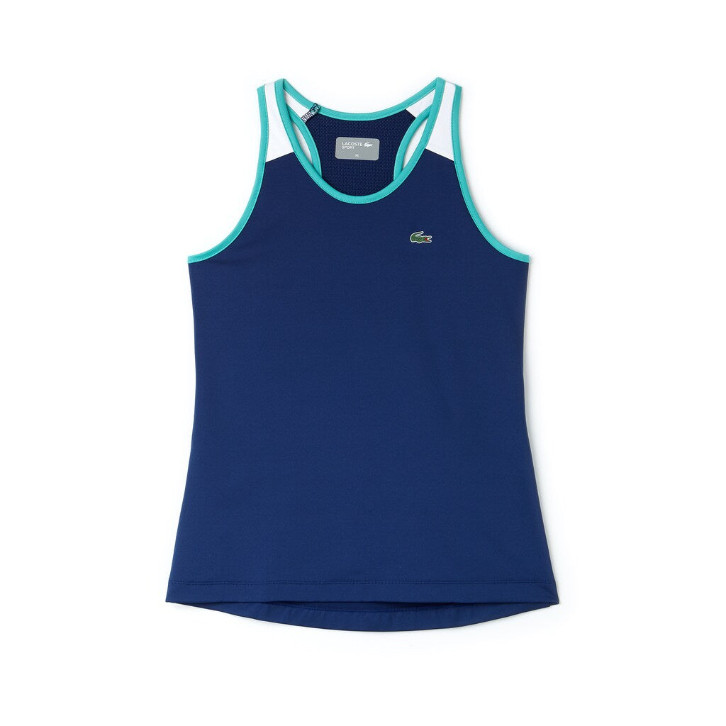 Womens Wo  SPORT Stretch Jersey Racerback Tennis Tank Top | Lacoste Navy Blue / White / Green • Ezr